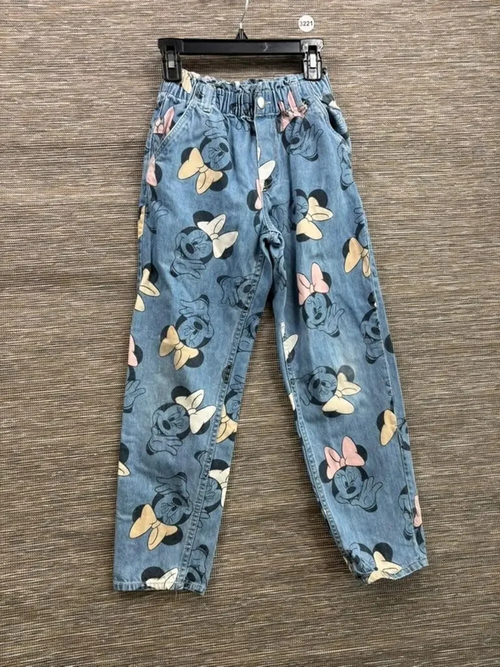 H&M Jeans Girls Size 8-9Y Blue Minnie Mouse Print Elastic Waist Denim Pants